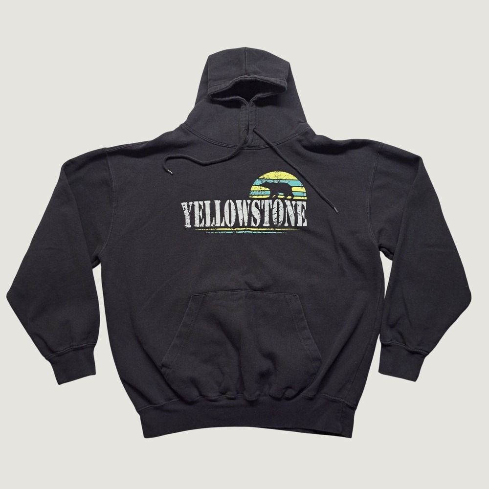 Best of Yellowstone Hoodie Men Large Black Excellent Retro Bear Graphic Pullover